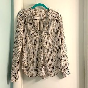 41 Hawthorne Houndstooth Check Black Cream Blouse Size XS Extra Small